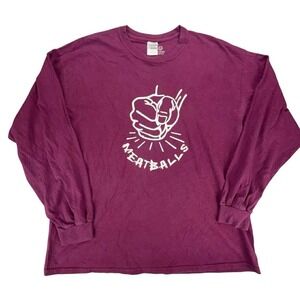 Meatballs Graphic Long Sleeve T Shirt Hand Smash Funny Burgundy Gildan Mens XL